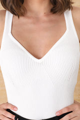 Zoey Ribbed Top - Sweetheart Neckline Ribbed Top in White