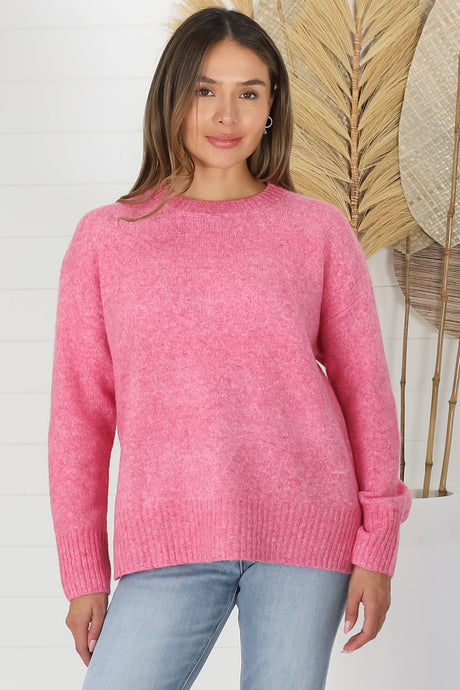 Zollana Jumper - Long Sleeve Step Hem Jumper in Pink