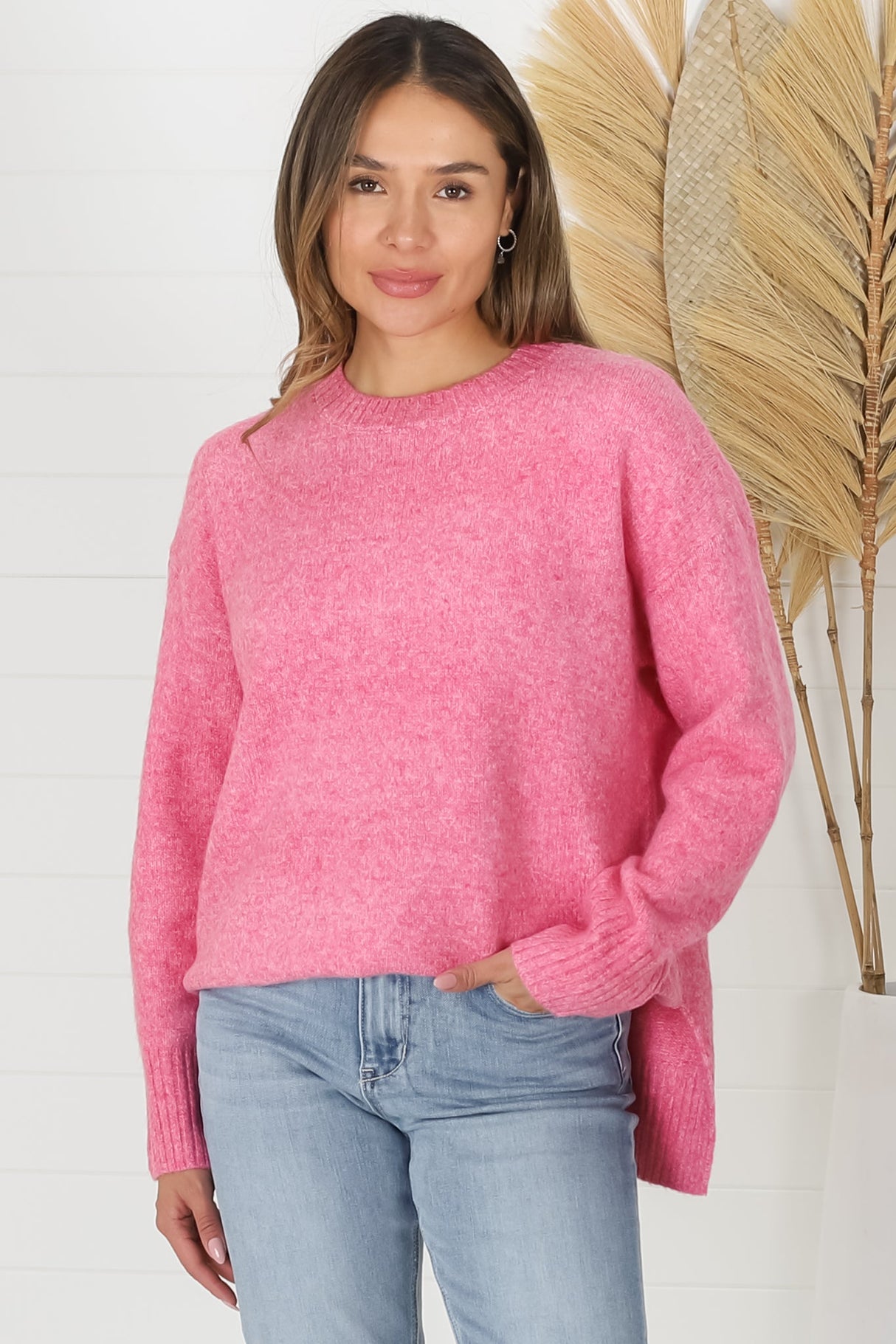 Zollana Jumper - Long Sleeve Step Hem Jumper in Pink