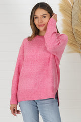 Zollana Jumper - Long Sleeve Step Hem Jumper in Pink