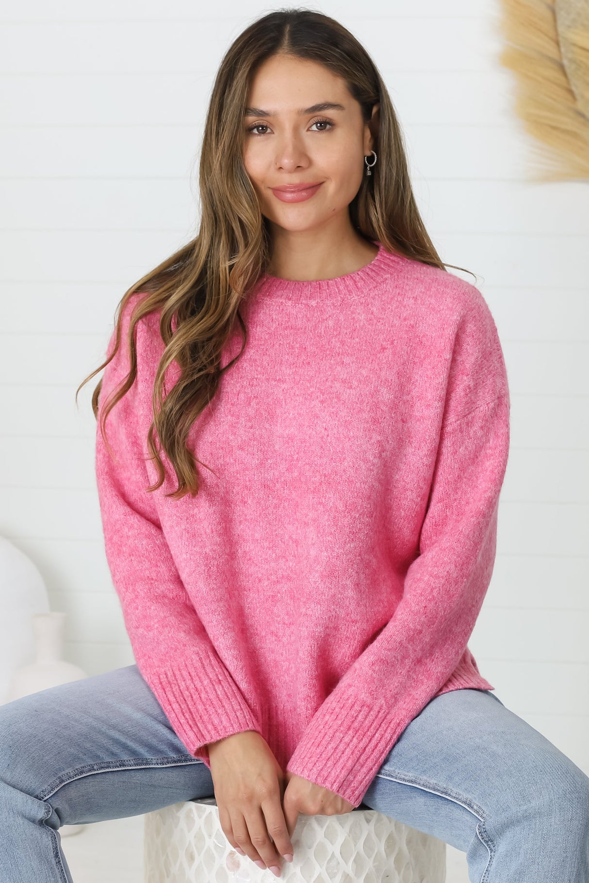 Zollana Jumper - Long Sleeve Step Hem Jumper in Pink