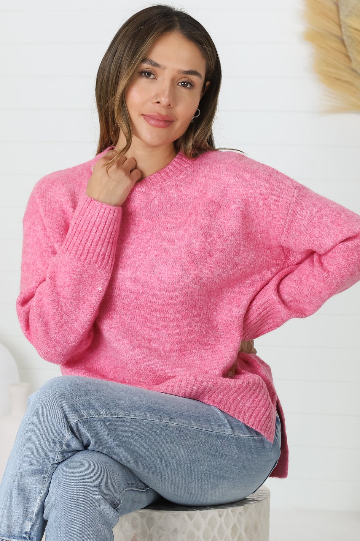 Zollana Jumper - Long Sleeve Step Hem Jumper in Pink