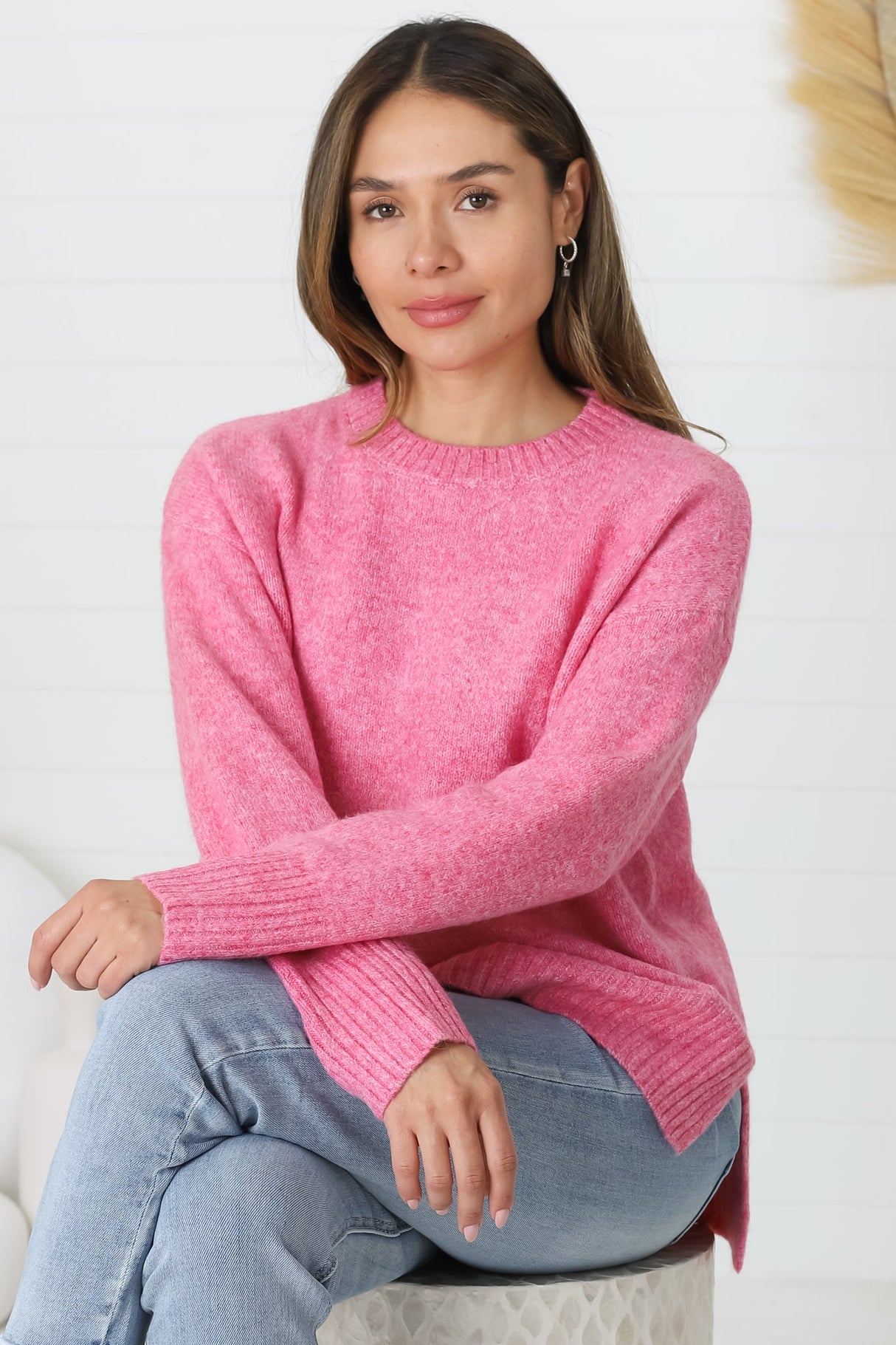 Zollana Jumper - Long Sleeve Step Hem Jumper in Pink