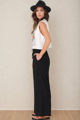 Leslie Linen Pants - Linen Elasticated Waist Straight Leg Pants in Black