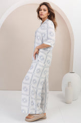 Rayane Collared Shirt and Pants Set - Astra Print in White