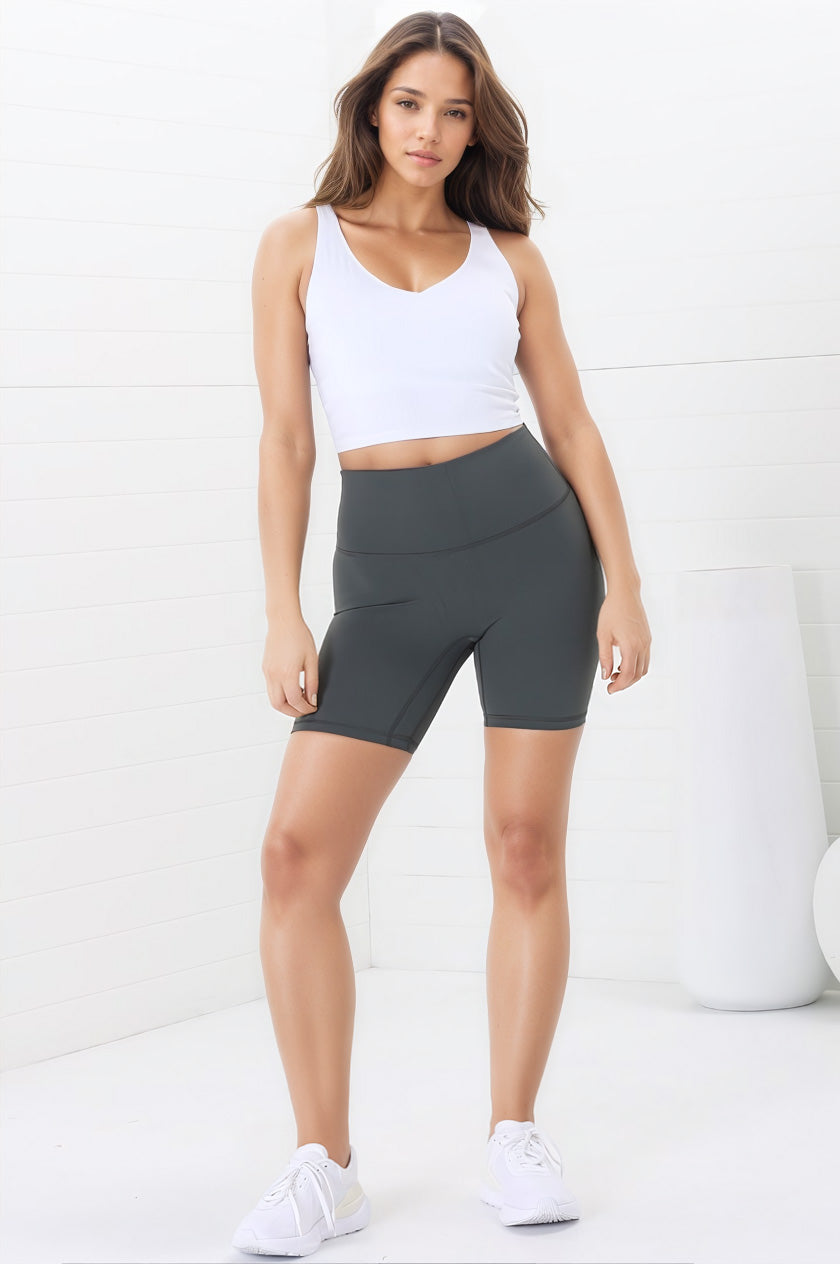 Axel Bike Shorts - Thick Highwaisted Band Bike Shorts in Spruce Green