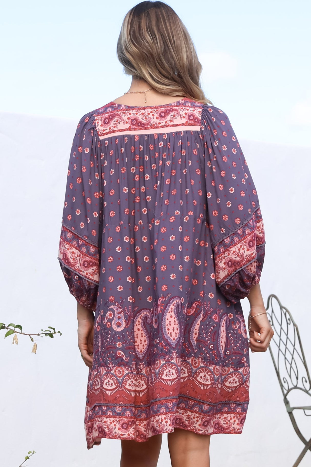 JAASE - Adela Mini Dress: Oversized Smock Dress with Batwing Sleeves in Dancing Daisy Print