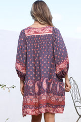 JAASE - Adela Mini Dress: Oversized Smock Dress with Batwing Sleeves in Dancing Daisy Print