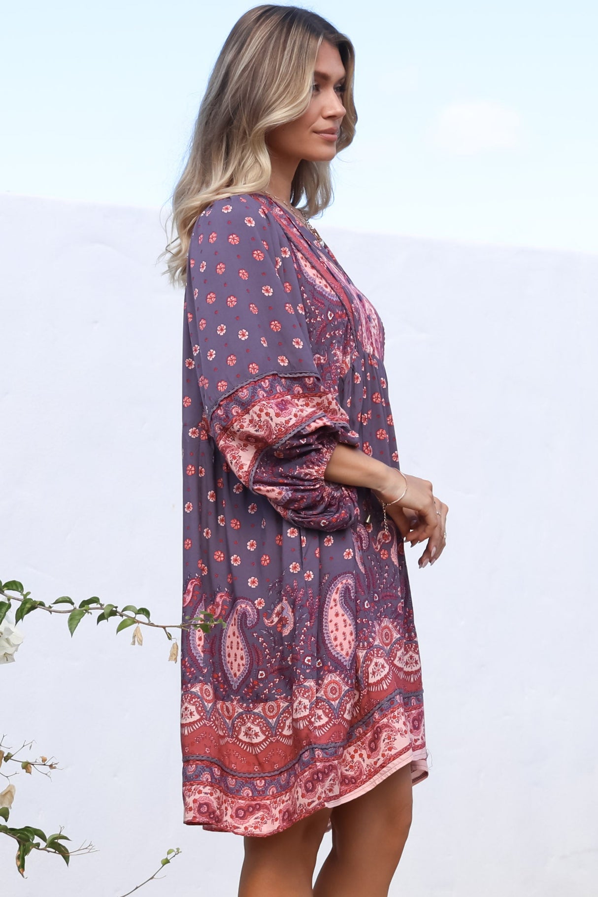 JAASE - Adela Mini Dress: Oversized Smock Dress with Batwing Sleeves in Dancing Daisy Print