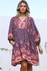JAASE - Adela Mini Dress: Oversized Smock Dress with Batwing Sleeves in Dancing Daisy Print