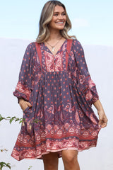 JAASE - Adela Mini Dress: Oversized Smock Dress with Batwing Sleeves in Dancing Daisy Print
