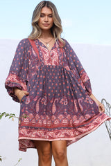 JAASE - Adela Mini Dress: Oversized Smock Dress with Batwing Sleeves in Dancing Daisy Print