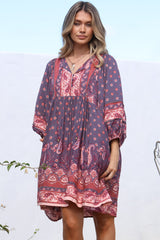 JAASE - Adela Mini Dress: Oversized Smock Dress with Batwing Sleeves in Dancing Daisy Print