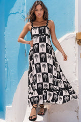 Bailie Maxi Dress - Rick Rack Detailed Sun Dress with Pockets Nohea Print in Black