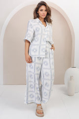 Rayane Collared Shirt and Pants Set - Astra Print in White