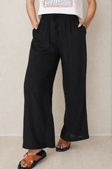 Leslie Linen Pants - Linen Elasticated Waist Straight Leg Pants in Black