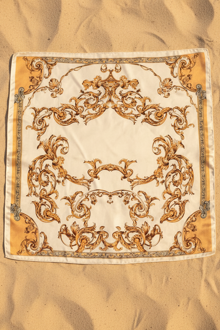 Cream Baroque Scarf - White Marble Portrait