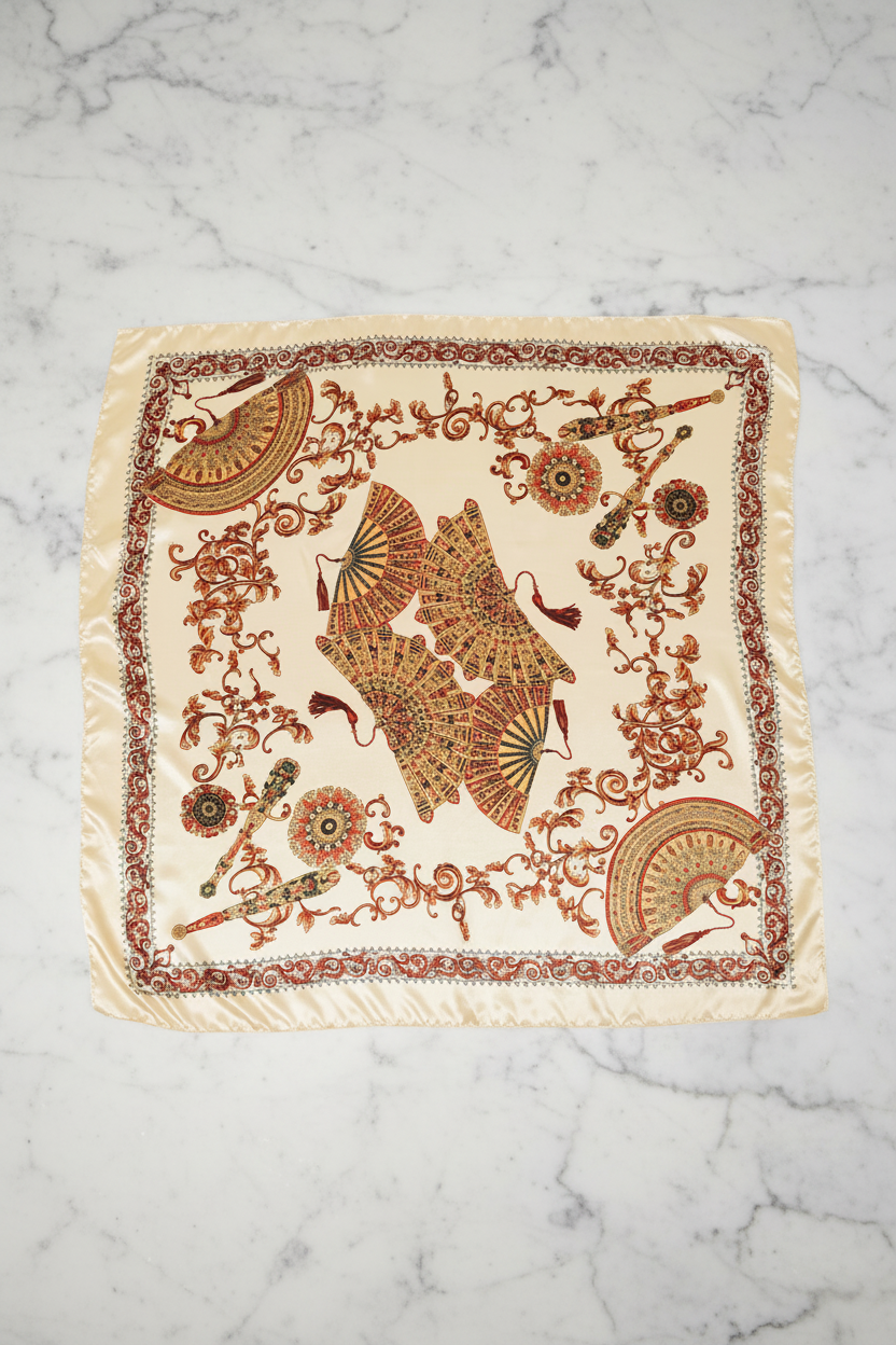 Cream Fan Scarf - White Marble Portrait