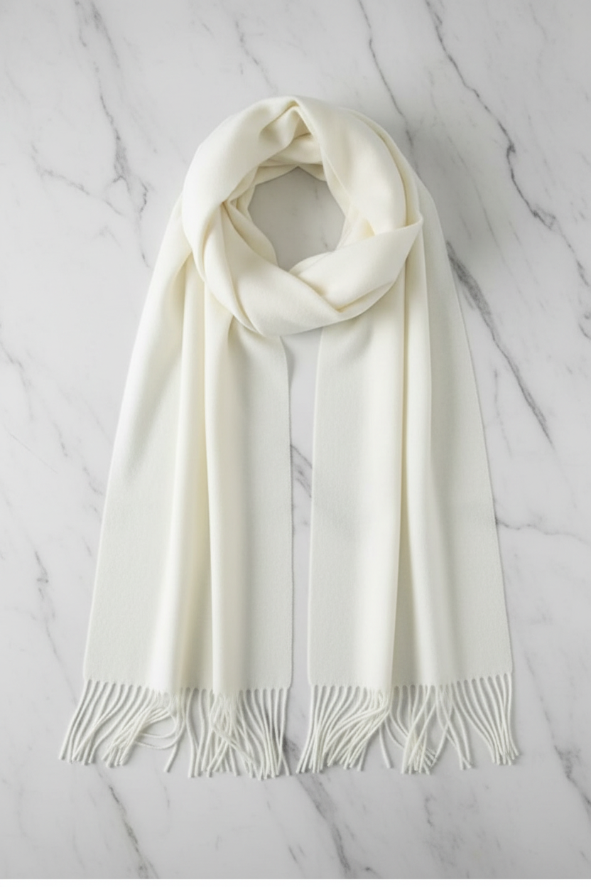 Jacory Scarf - Soft Cozy Wrap Scarf with Tassel Detail in Cream