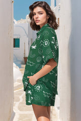 Talitha Button Up Shirt And Shorts Set - Maui Print in Green