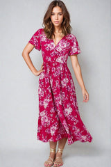 Anais Midi Dress - Cap Flutter Sleeve Button Down A Line Dress in Kimberly Print