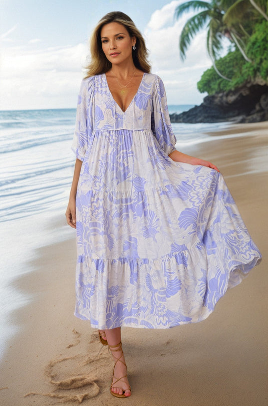 Gloria Maxi Dress: Tiered Smock Dress in Marcella Print