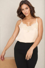 Hazel Top - Lace V Neckline Camisole with Adjustable Straps in Cream