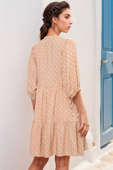 Lea Mini Dress - 3/4 Sleeve Babydolll Dress in Margie Print