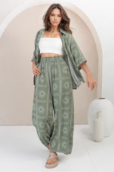 Rayane Collared Shirt and Pants Set - Astra Print in Green