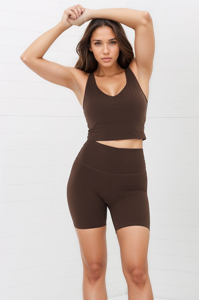 Axel Bike Shorts - Thick Highwaisted Band Bike Shorts in Chestnut