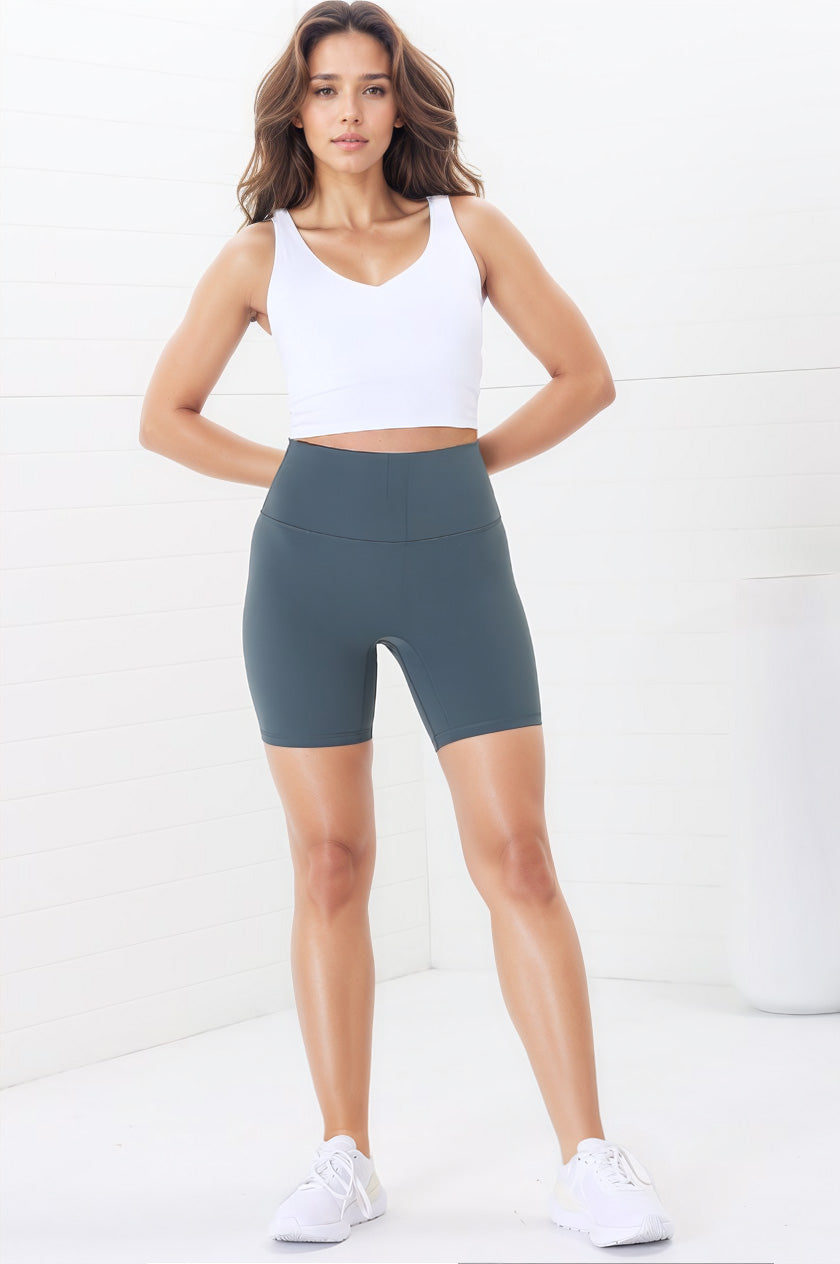 Axel Bike Shorts - Thick Highwaisted Band Bike Shorts in Grey Green