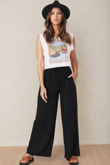 Leslie Linen Pants - Linen Elasticated Waist Straight Leg Pants in Black