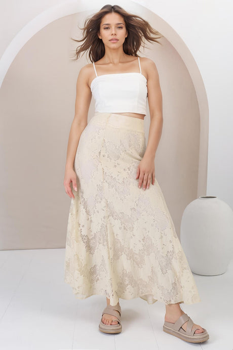 Jessica Maxi Skirt - Lace Overlay Mermaid Maxi Skirt in Cream