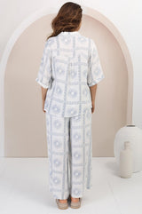 Rayane Collared Shirt and Pants Set - Astra Print in White