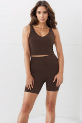 Axel Bike Shorts - Thick Highwaisted Band Bike Shorts in Chestnut