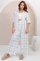 Rayane Collared Shirt and Pants Set - Astra Print in White