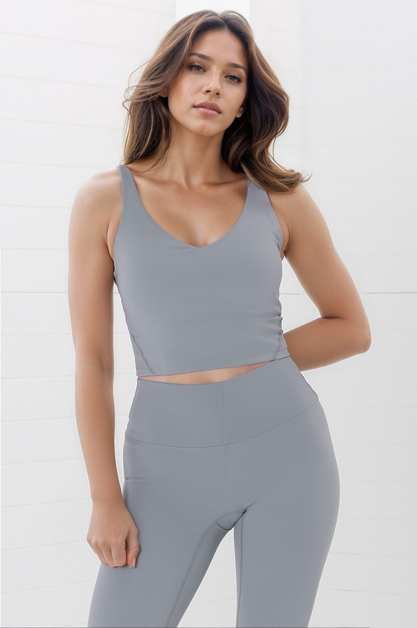 Axel Sports Crop - Waist Length In-Built Support Sports Top in Light Grey