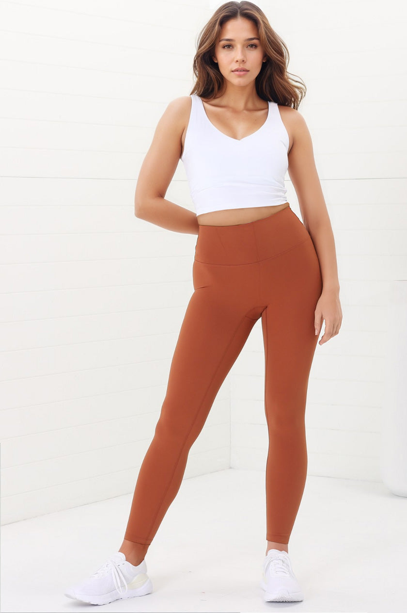 Axel Leggings - High Waisted Full Length Leggings in Tan