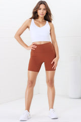 Axel Bike Shorts - Thick Highwaisted Band Bike Shorts in Tan