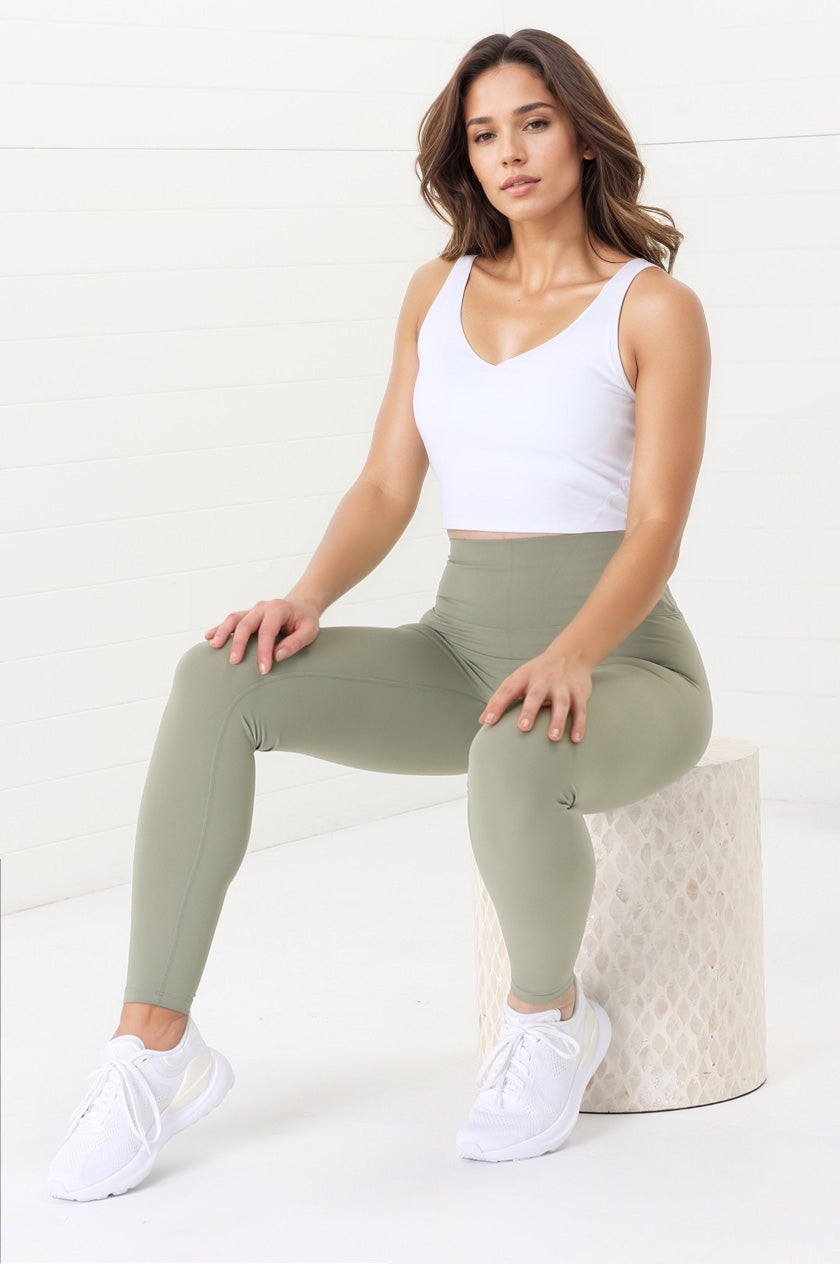 Axel Leggings - High Waisted Full Length Leggings in Matcha Green