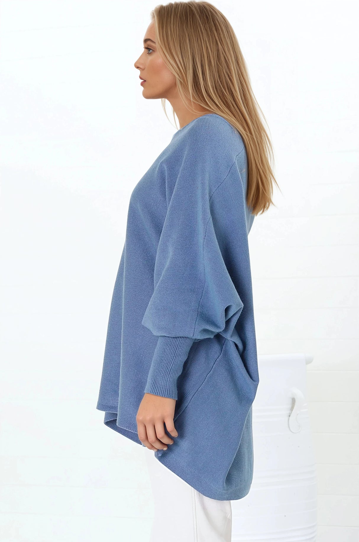 Pier Jumper - Oversized Batwing Knit Jumper in Blue