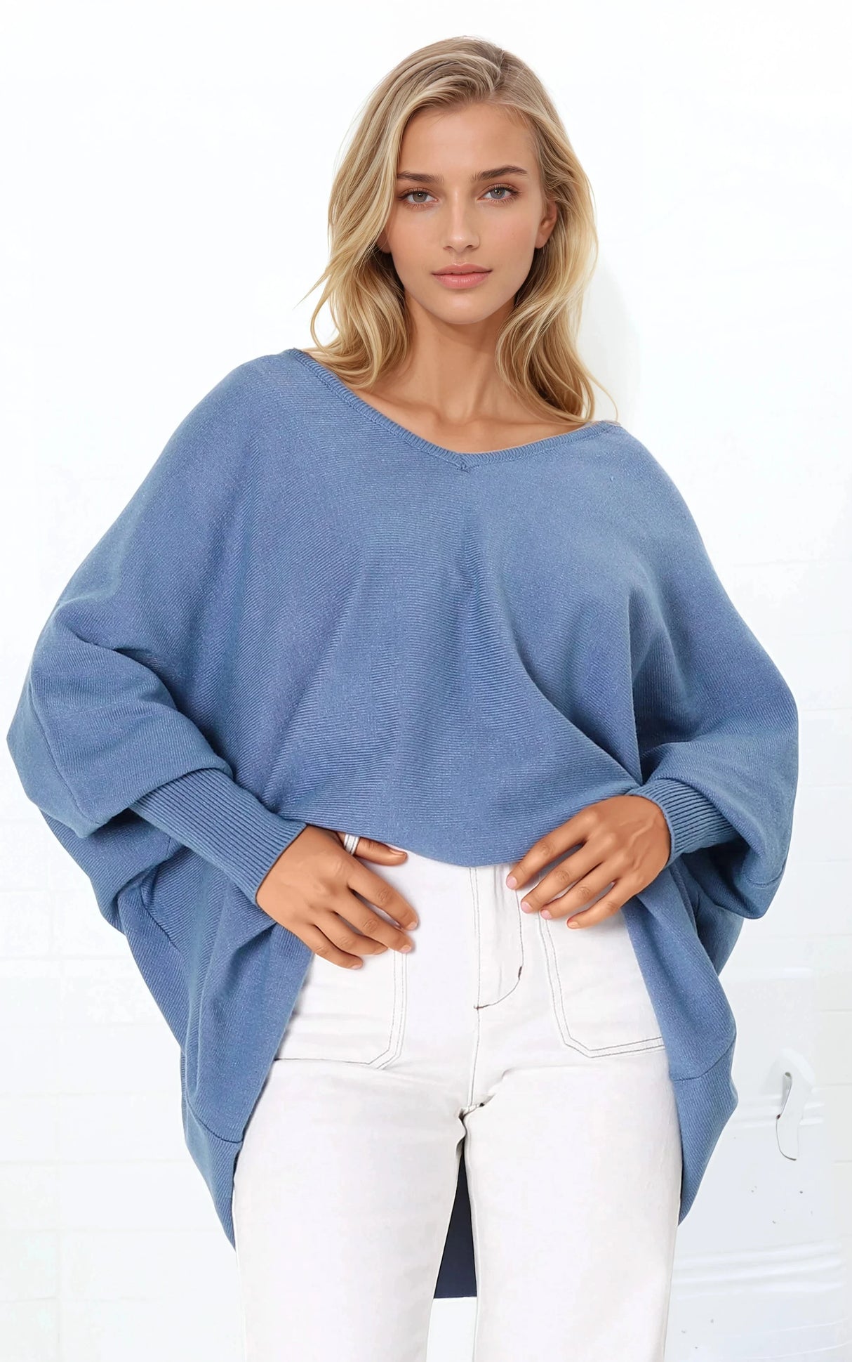 Pier Jumper - Oversized Batwing Knit Jumper in Blue