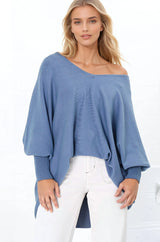 Pier Jumper - Oversized Batwing Knit Jumper in Blue