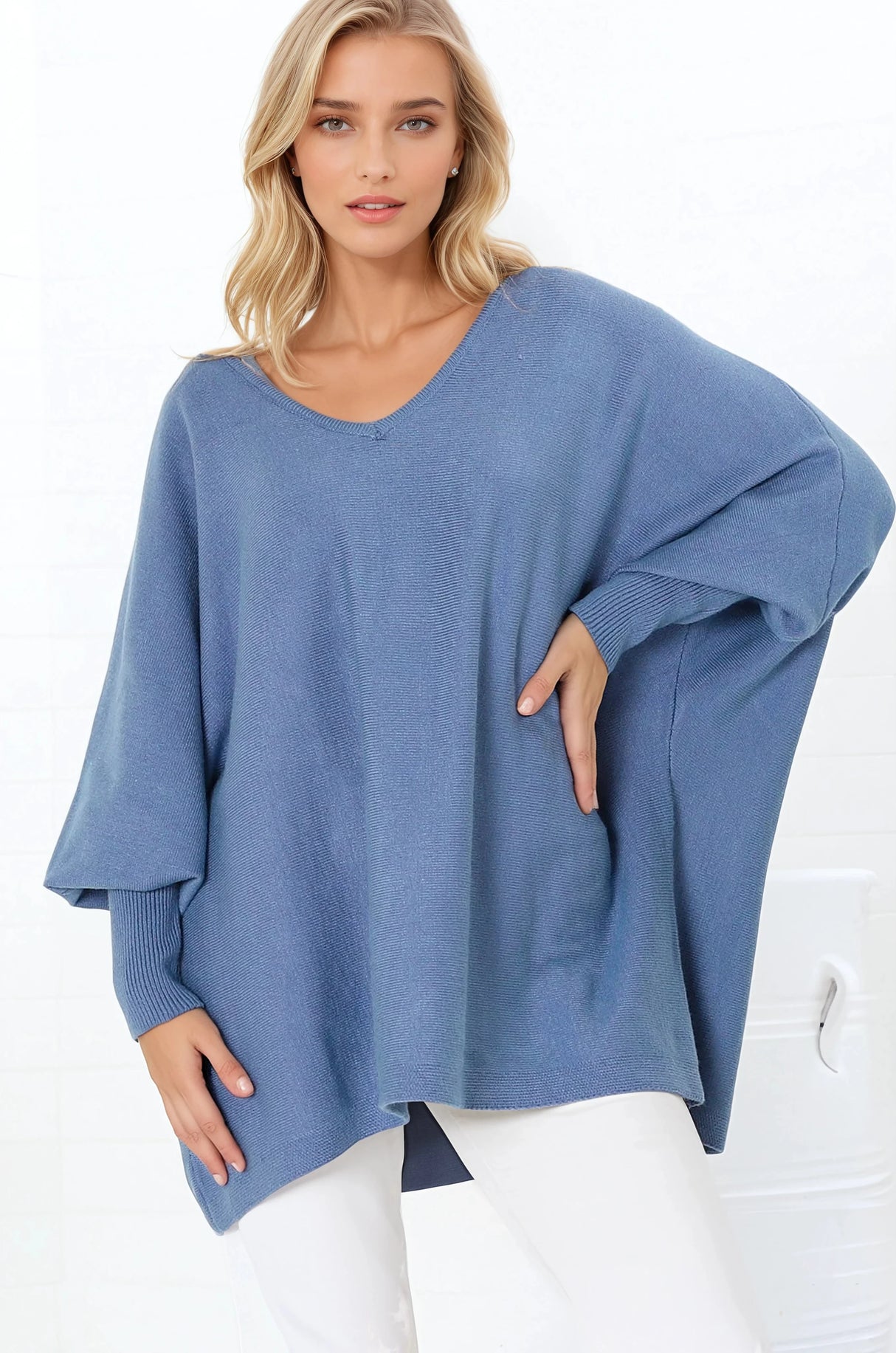 Pier Jumper - Oversized Batwing Knit Jumper in Blue