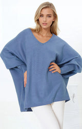 Pier Jumper - Oversized Batwing Knit Jumper in Blue