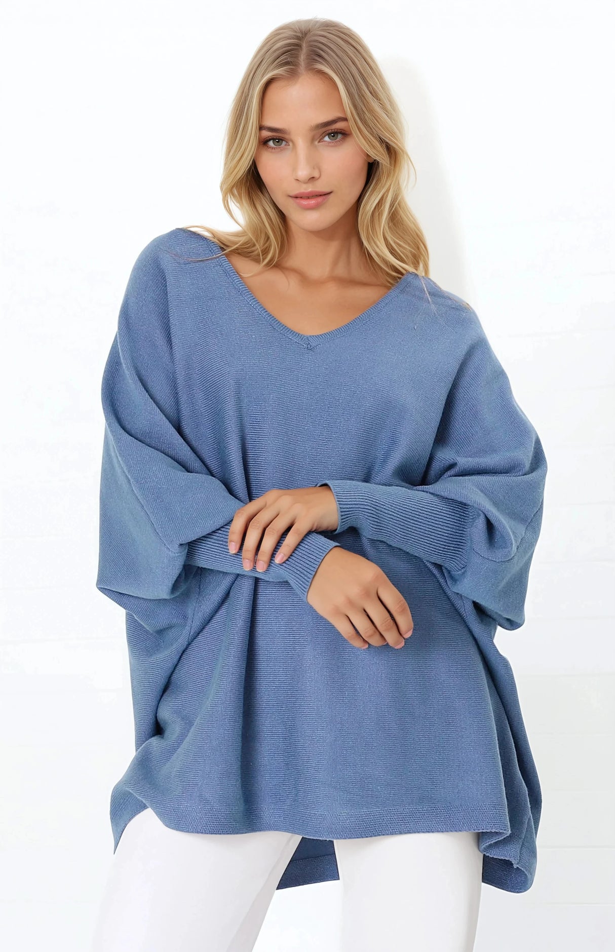 Pier Jumper - Oversized Batwing Knit Jumper in Blue