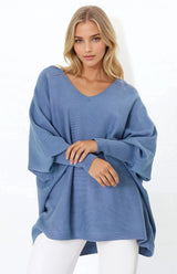 Pier Jumper - Oversized Batwing Knit Jumper in Blue