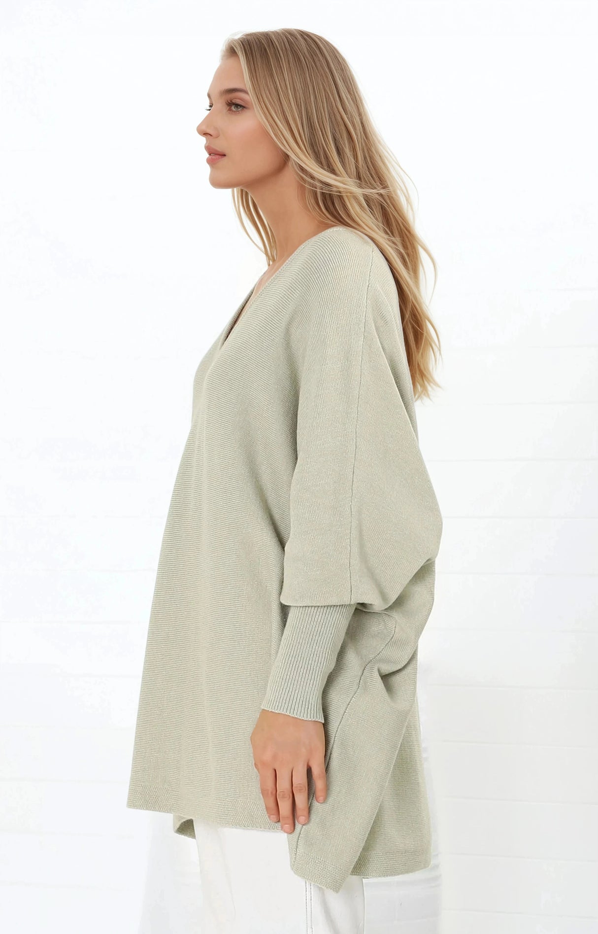 Pier Jumper - Oversized Batwing Knit Jumper in Sage