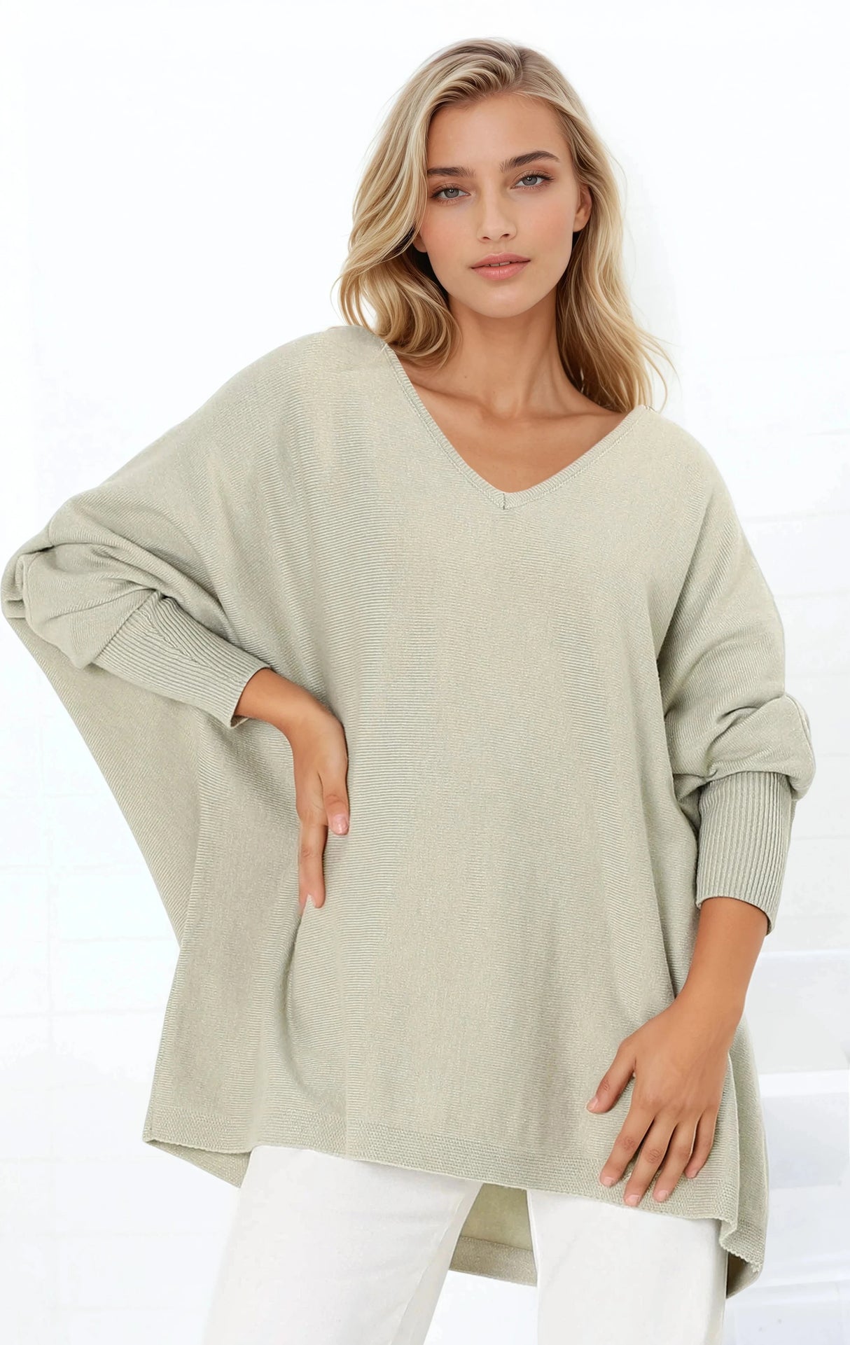 Pier Jumper - Oversized Batwing Knit Jumper in Sage