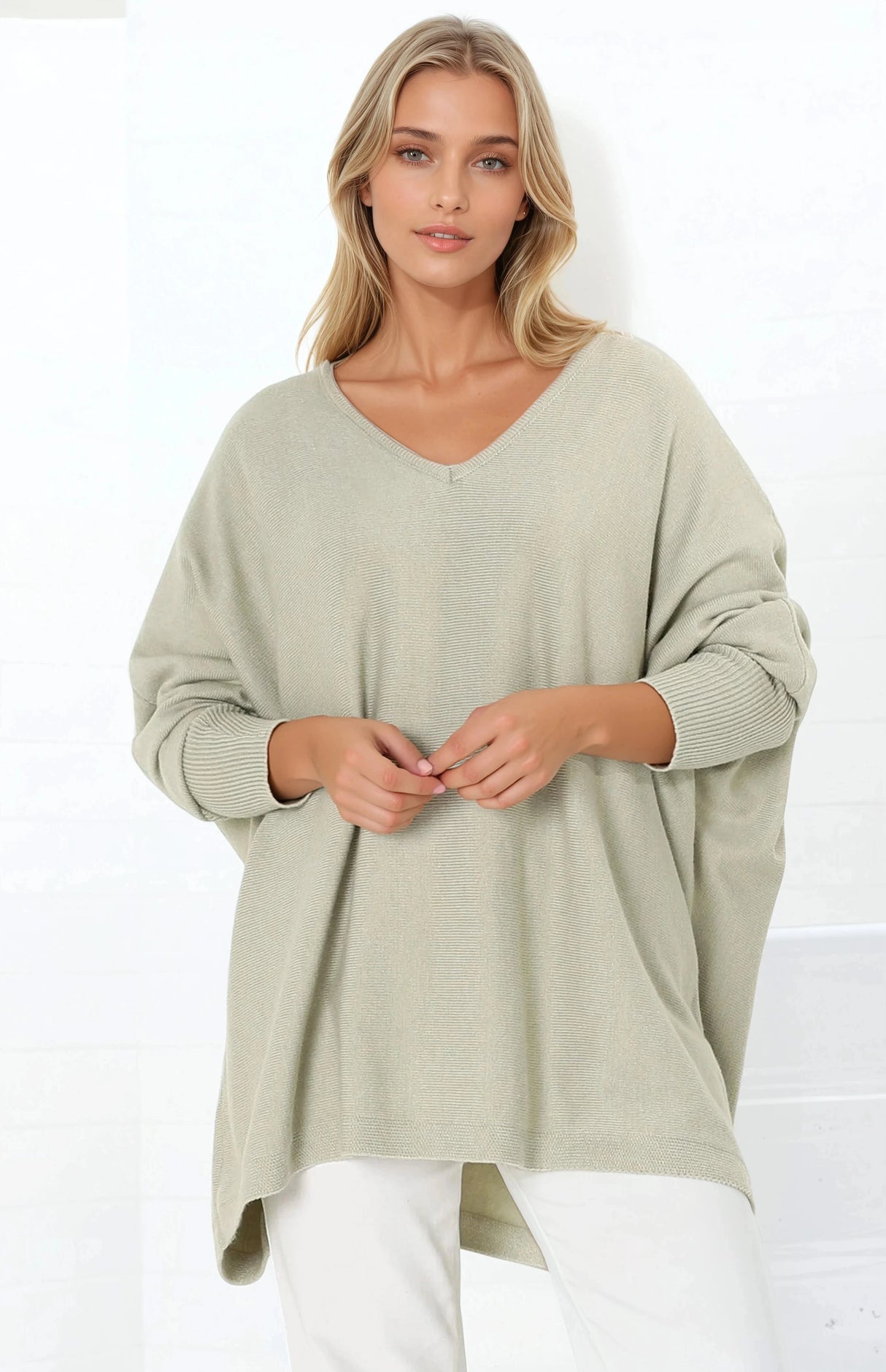 Pier Jumper - Oversized Batwing Knit Jumper in Sage